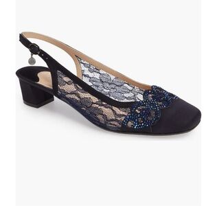 J.Renee 12W Navy Lace Slingback Heels